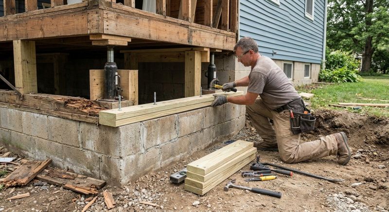 Sinking Foundation Repair in Raynham, MA